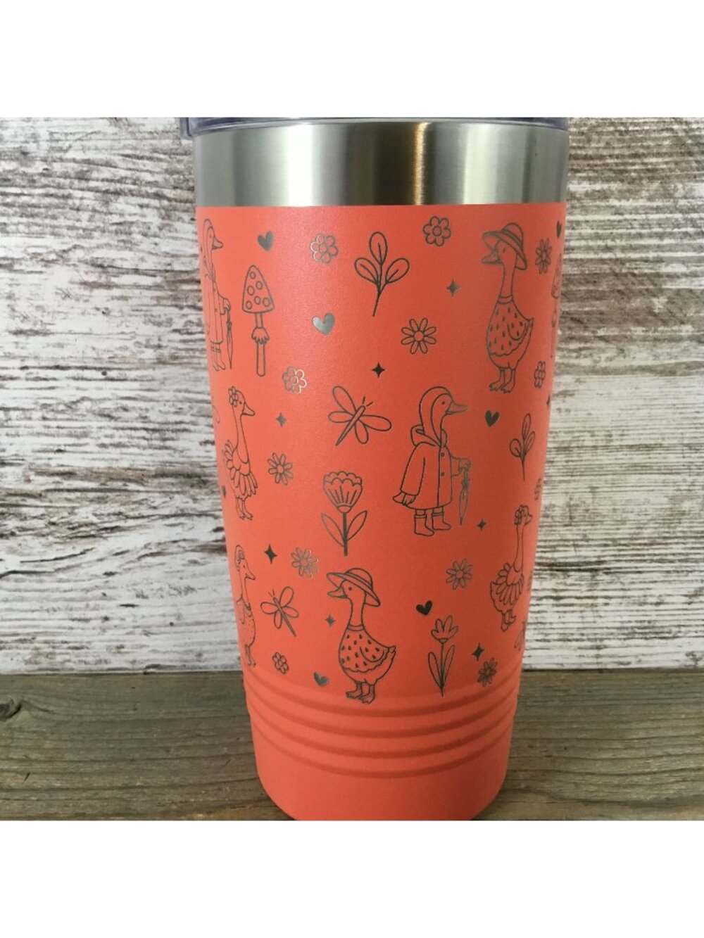 Silly Goose Engraved 20oz Tumbler – Geese with Mushrooms, Flowers & Dragonflies